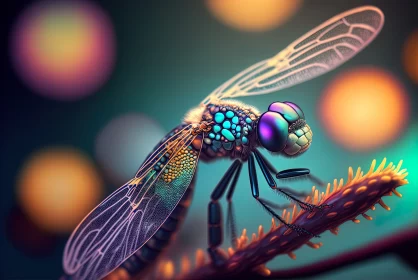 Neon Brilliance: Bright Dragonfly with a Blurred Background AI Image