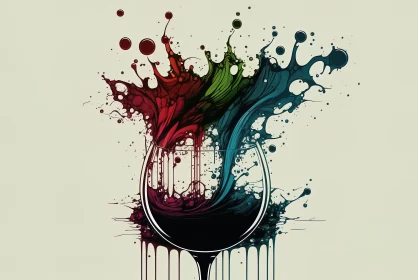 Colorful Symphony: Abstract Ink Drop into Water in a Wine Glass AI Image
