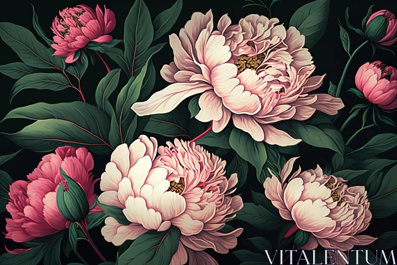 Enigmatic Elegance: A Mesmerizing Pattern of Pink Peony Flowers AI Image