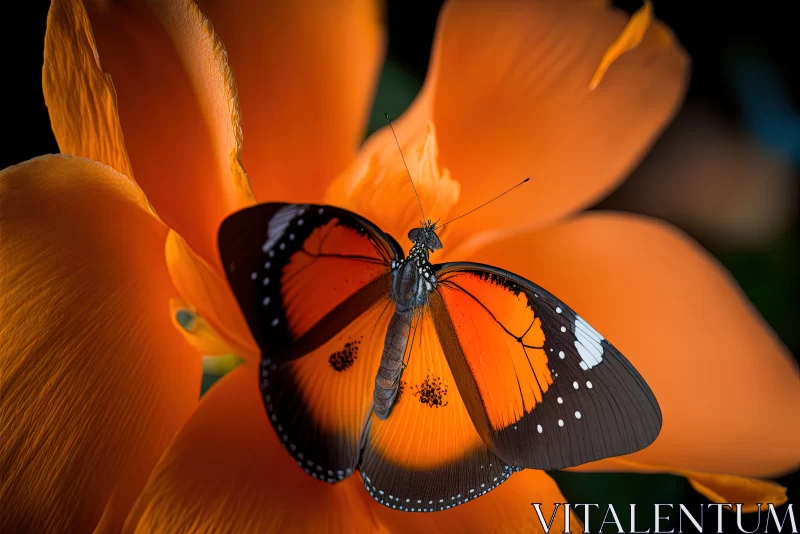 Nature's Delicate Dance: Majestic Butterfly Amidst Orange Petals AI Image