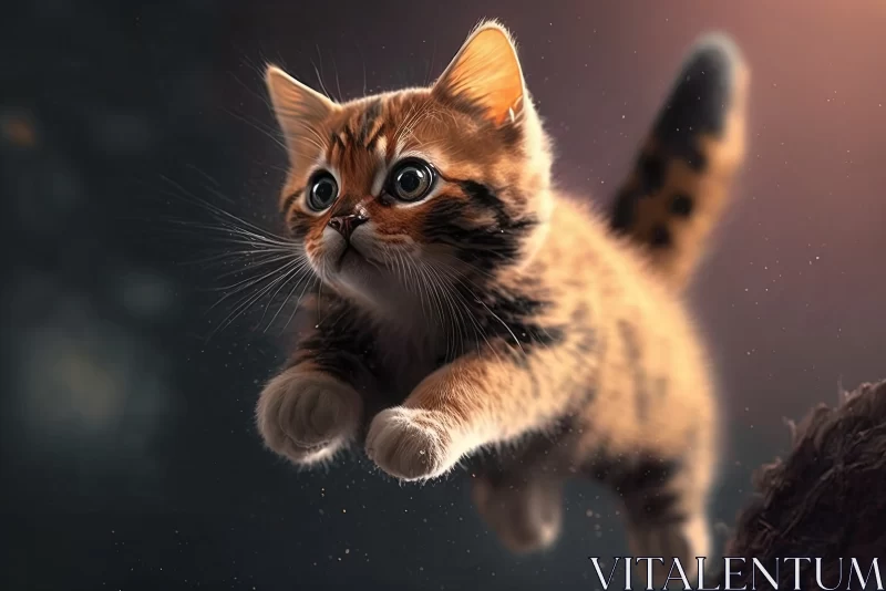 Butterfly Pursuit: Cute Ginger Kitten Jumping to Catch a Butterfly AI Image