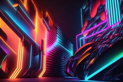 Neon Dreams: Animated Abstract Lights on a Dynamic Backdrop AI Image