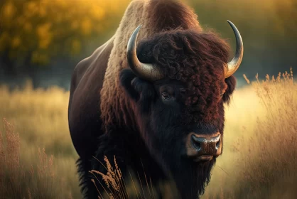 Majestic Bison: A Standout in the Field AI Image