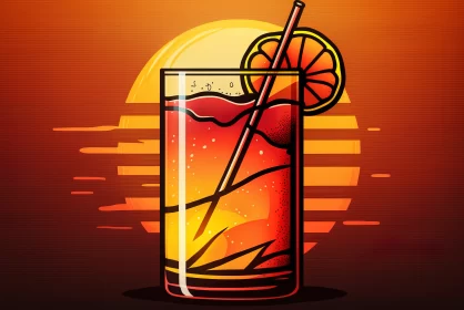 Tropical Delight: Cartoon-like Tequila Sunrise Cocktail in a Tall Glass AI Image