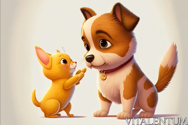 Whimsical Harmony: Cartoon Picture of a Cute Dog and Playful Cat AI Image