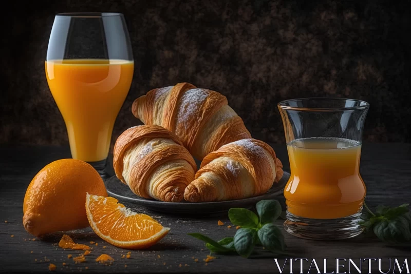 Morning Delights: Croissants and a Glass of Orange Juice AI Image