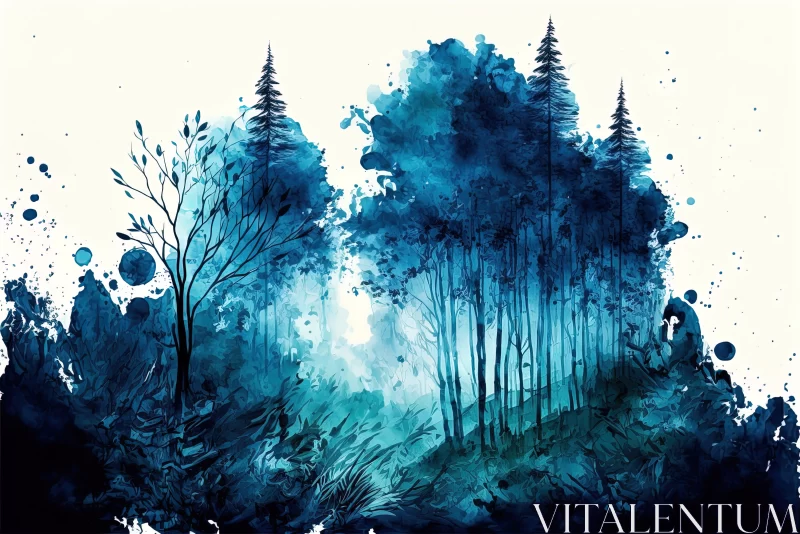 Azure Dreams: Tranquil Forest Watercolor Landscape AI Image