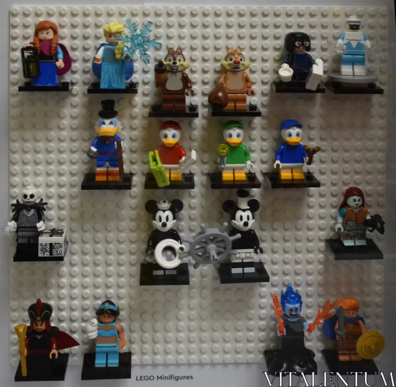 Disney Delights: Famous Characters in Lego Minifigurine Mosaic on White Wall Free Stock Photo