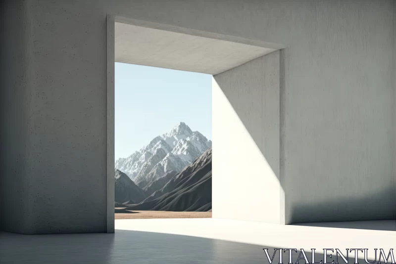Minimalistic Majesty: Spacious Room with Mountainous Backdrop AI Image