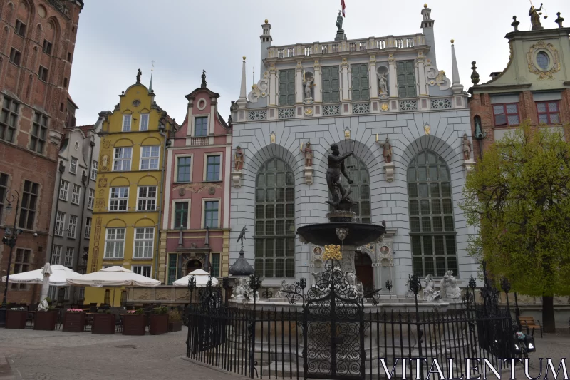 Neptune Fountain & Arthus Court In Gdansk, Poland Free Stock Photo