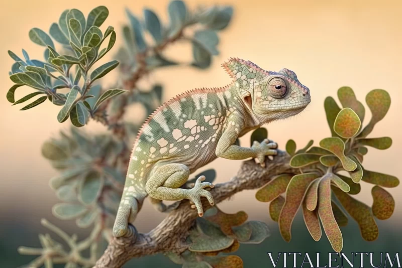 Enchanting Encounter: Baby Mediterranean Chameleon Explores a Carob Tree in Malta AI Image