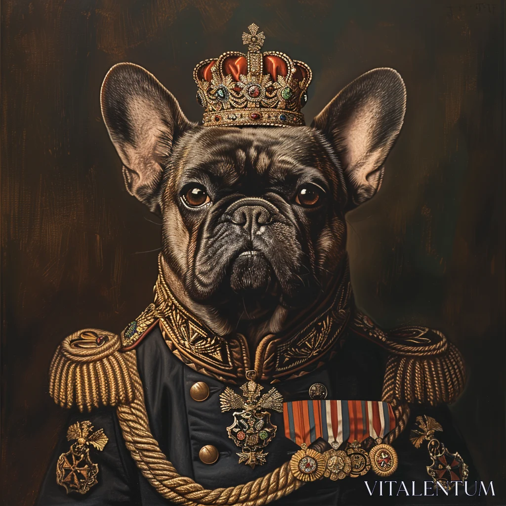 PROMPT Oil painting of an anthropomorphic French Bulldog as the King