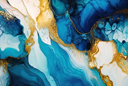 Elegant Opulence: Blue, White, and Gold Marble Pattern AI Image