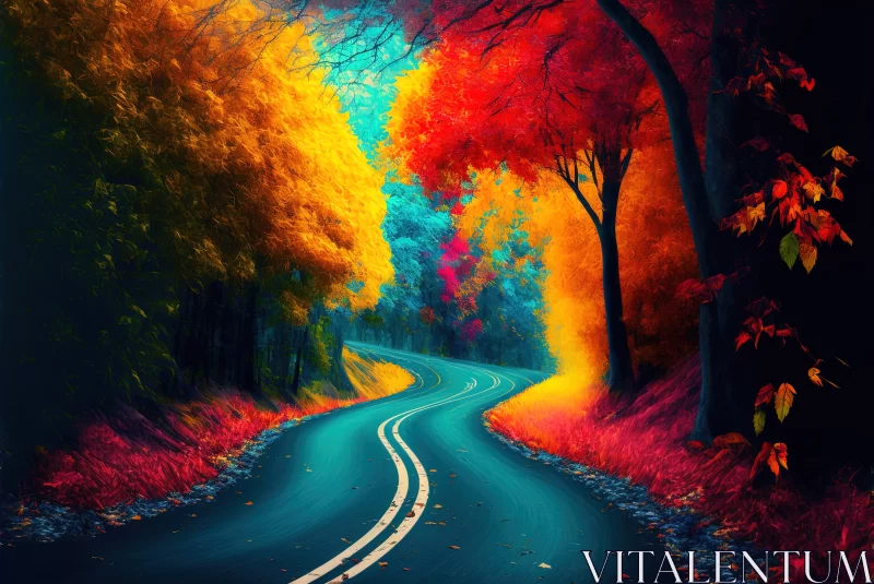 Autumn Symphony: A Scenic Journey Along Nature's Colorful Path AI Image