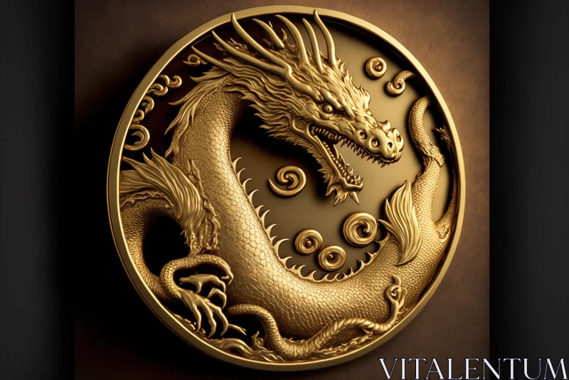 Auspicious Beginnings: Gold Chinese Zodiac Dragon Pin for the New Year AI Image