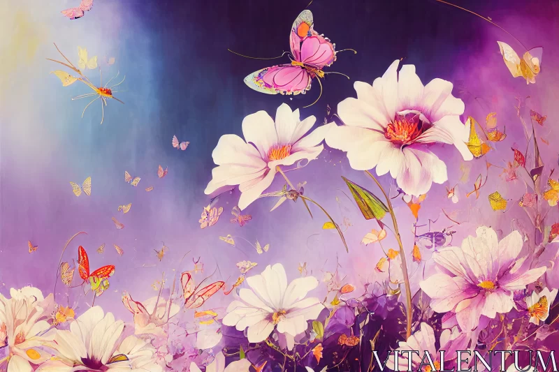 Whimsical Blooms: Vibrant Floral Fantasy on a Pink and Purple Canvas AI Image