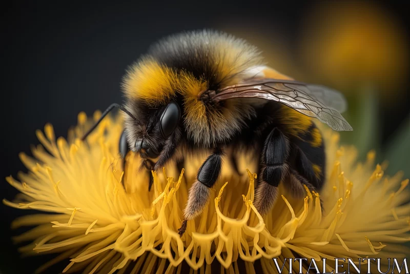 Nature's Pollinator: Majestic Bee Enchants on a Yellow Dandelion AI Image
