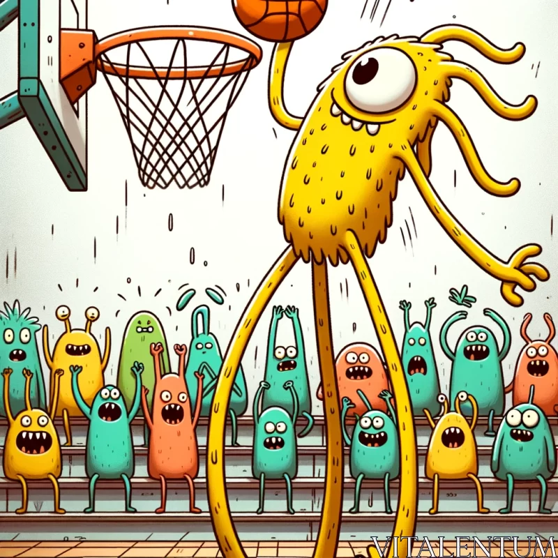 Monster Slam Dunk: A Playful Cartoon Take on Basketball AI Image