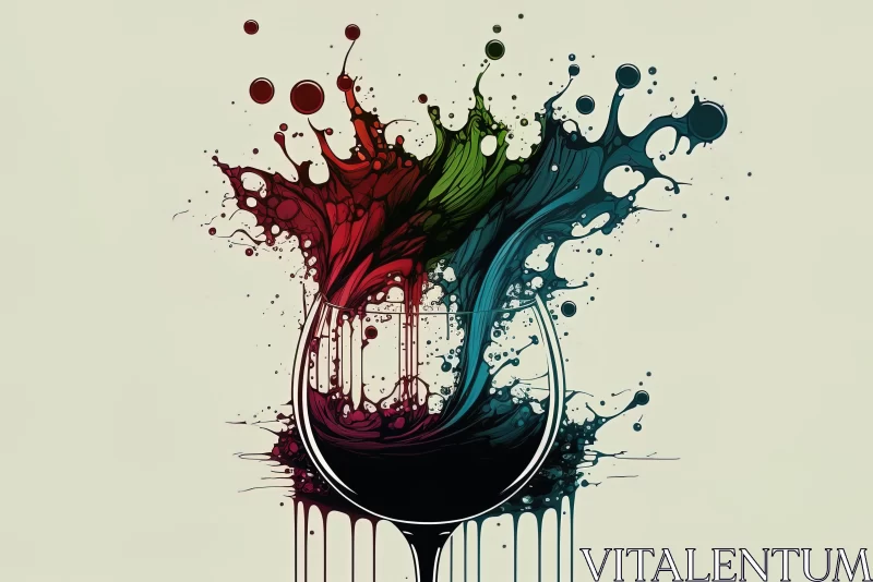 Colorful Symphony: Abstract Ink Drop into Water in a Wine Glass AI Image