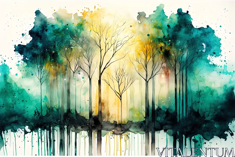 Watercolor Wonderland: Abstract Forest Watercolor Landscape AI Image
