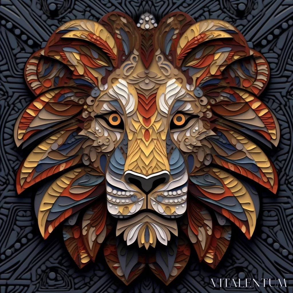 PROMPT Macro Geometric Masterpiece: Lion Face Sculpted with Helical Prisms and Paisley Shapes
