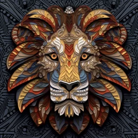 Macro Geometric Masterpiece: Lion Face Sculpted with Helical Prisms and Paisley Shapes