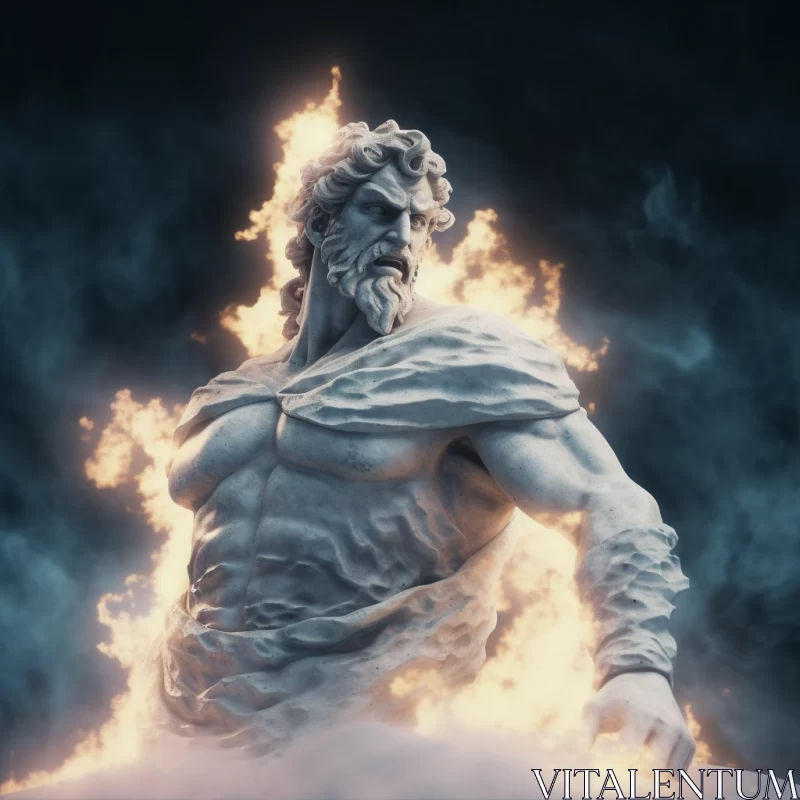 The Majestic Marble Statue of Poseidon: A Fusion of Water and Fire AI Image