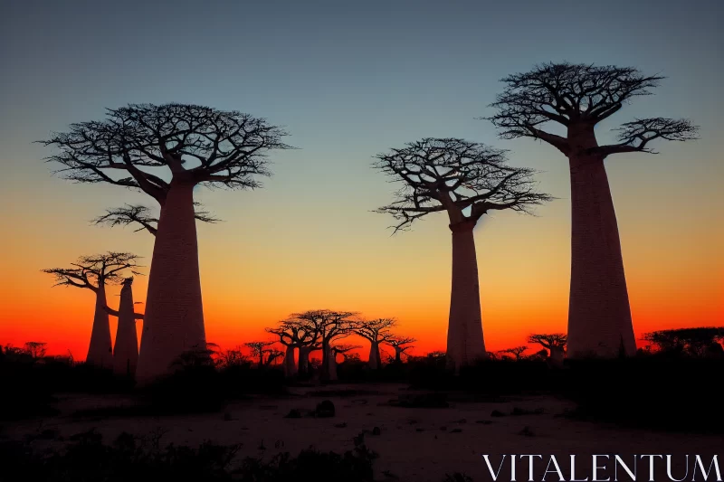 Sunset Serenade: Majestic Baobabs Dazzle in Madagascar's Avenue AI Image