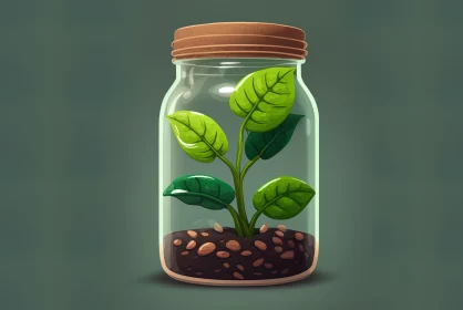 The Birth of Life: A Green Houseplant in a Glass Jar