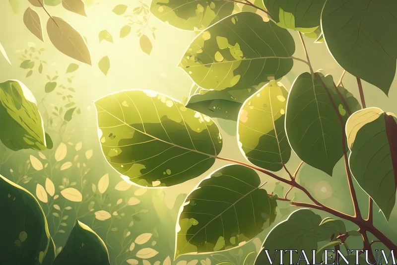 Greenery Illustration: Leaves Basking in Natural Sunlight AI Image