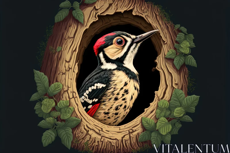 Peek-a-Boo! The Curious Great Spotted Woodpecker AI Image