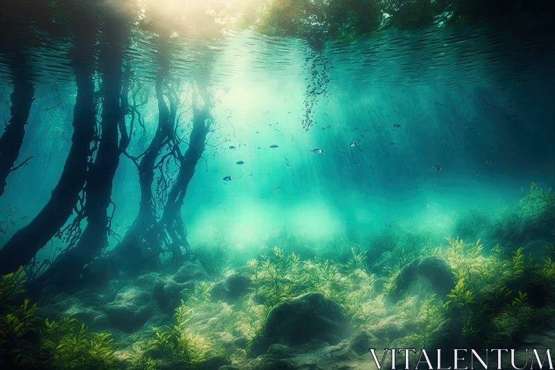 Exploring the Underwater Ecosystem: Captivating Freshwater Lake Background AI Image
