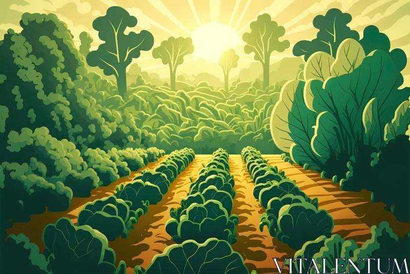 Discover the Magic of Green Organic Vegetable Plots Bathed in Sunlight AI Image
