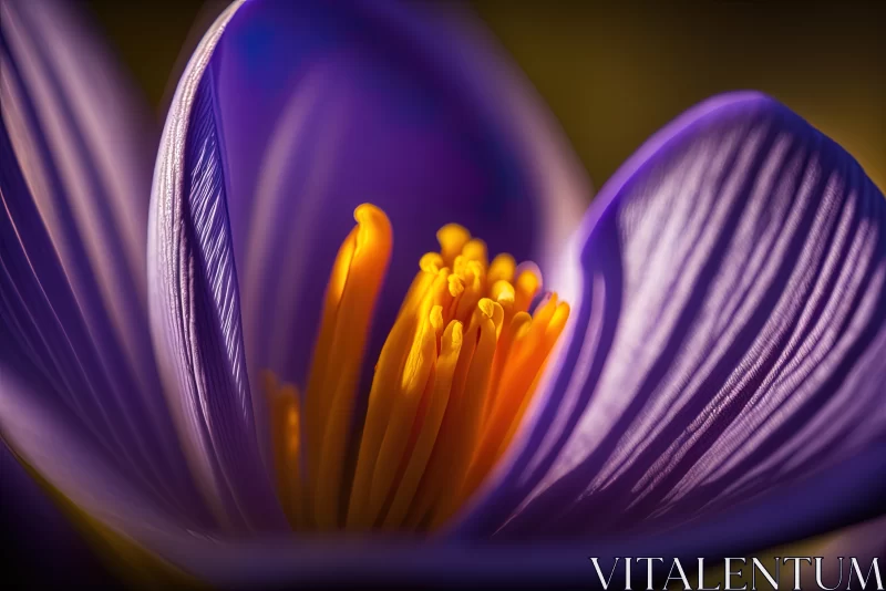 Revealing the Beauty Within: Macro Photography of a Closed Purple Crocus Vernus Flower AI Image