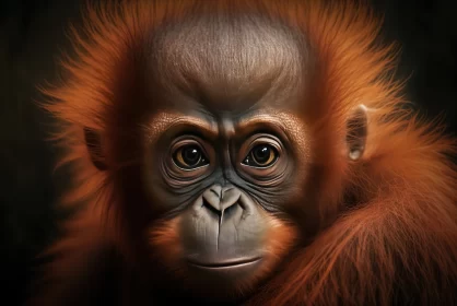 Wisdom in the Eyes: A Captivating Encounter with a Young Bornean Orangutan AI Image