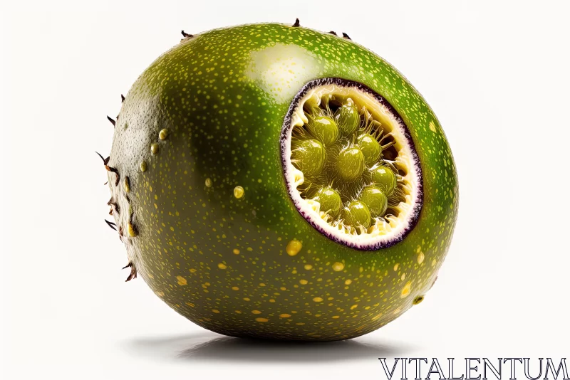 AI ART Fresh and Juicy Green Passion Fruit Closeup on a White Background