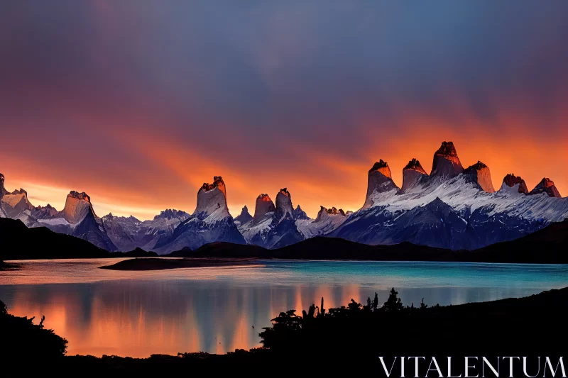 Pehoe's Embrace: A Captivating Sunrise at Torres del Paine National Park, Chile AI Image