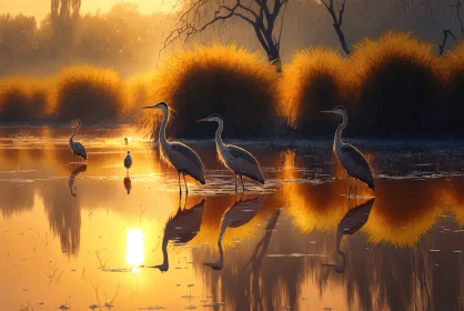 An Early Morning at Moldavian Lake: A Scenic View of Herons and Sunshine
