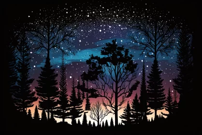 Celestial Canopy: Embracing the Mystical Silhouettes of Trees Under a Starry Night Sky