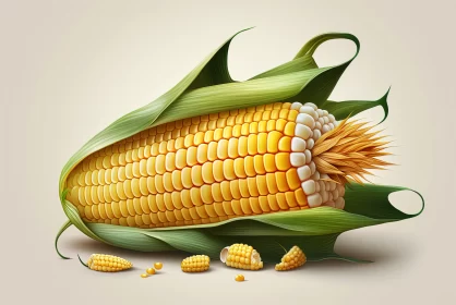 Golden Harvest: Vibrant Ear of Yellow Corn on the Stalk