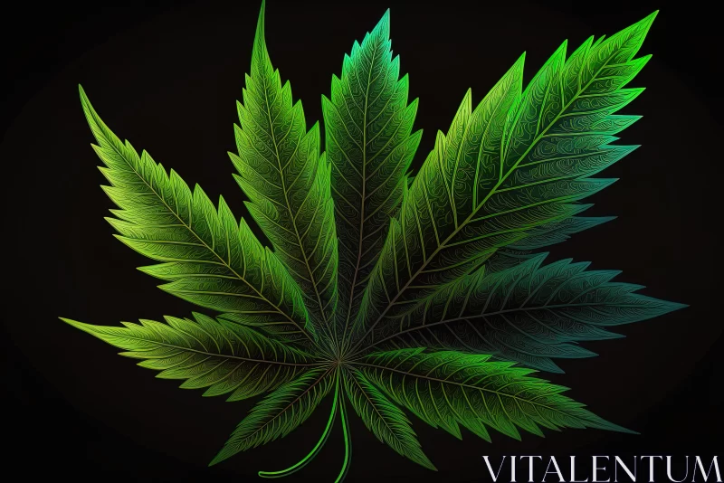 The Contrasting Beauty of a Green Marijuana Leaf on the Black Background AI Image