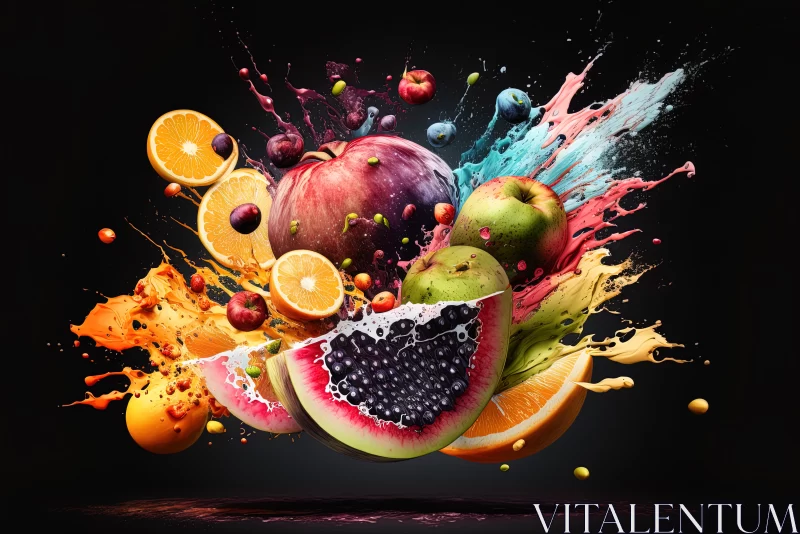 Juicy Explosion: A Colorful Symphony of Splatting Fruits AI Image