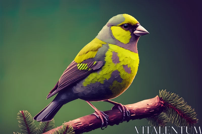 Beautiful Greenfinch Perched on a Branch in the Forest: A Stunning Nature Picture AI Image