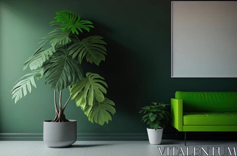 Transforming Your Living Room With a Vibrant Green Plant AI Image