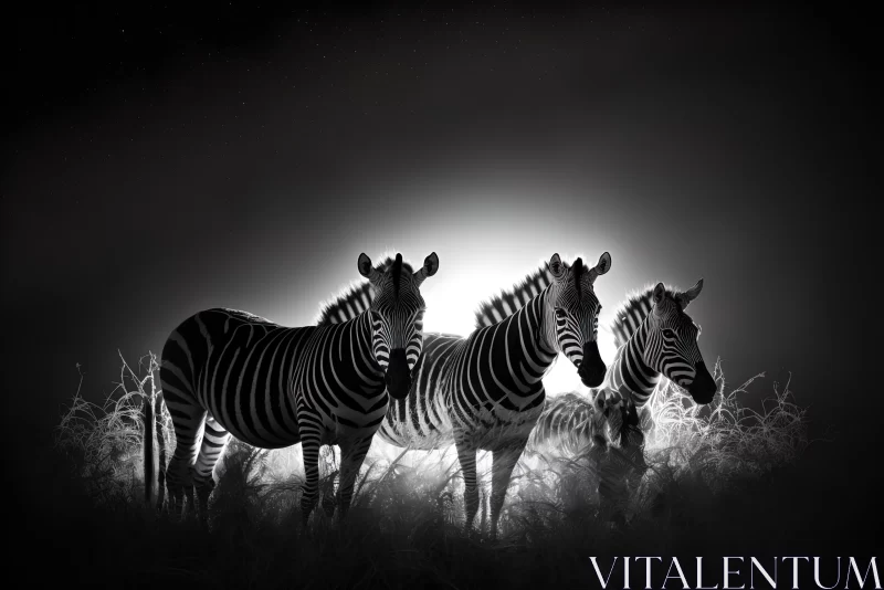 Monochrome Magic: Zebras Under the Spotlight AI Image