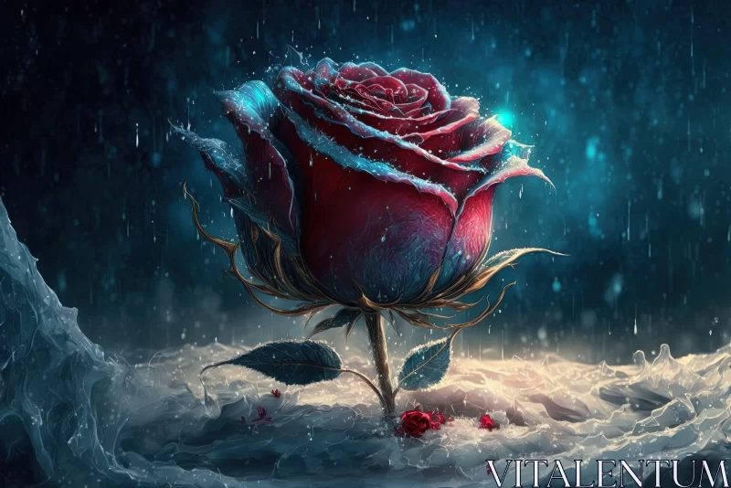 Endless Love: Witnessing a Frozen Magic Red Rose AI Image
