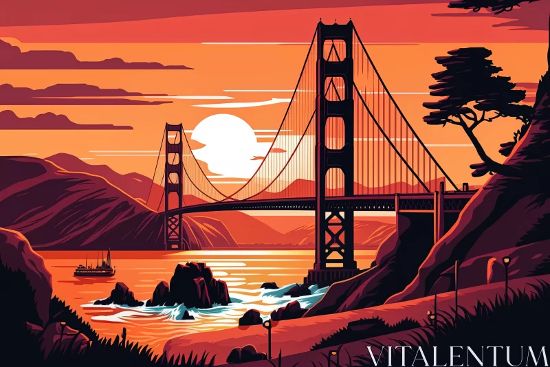 Golden Horizons: A Majestic Sunset Embraces the Iconic Golden Gate Bridge AI Image