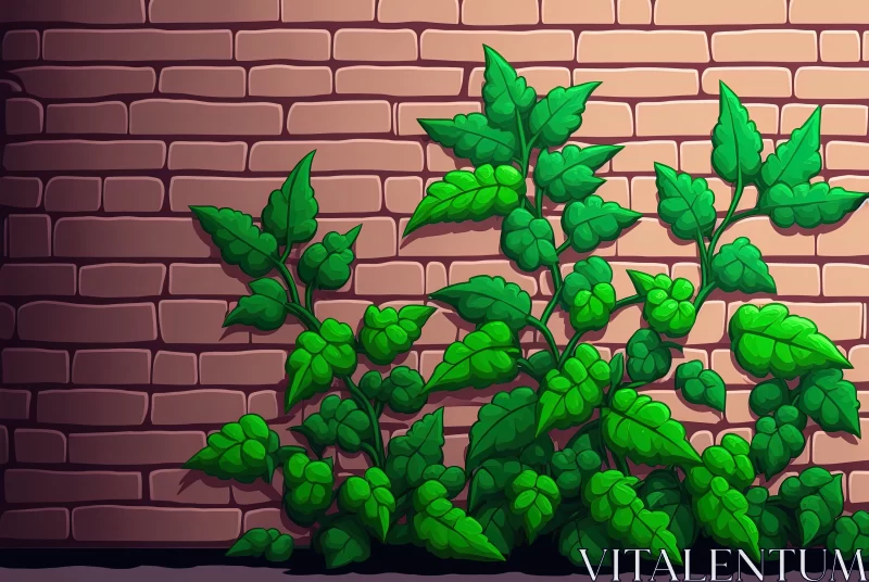 Nature's Emergence: A Plant Thriving on a Brick Wall AI Image