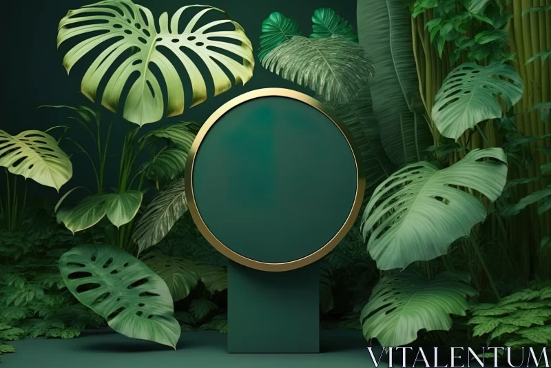Green Pedestal in Tropical Forest: A Background for an Eco-Friendly Product Presentation AI Image
