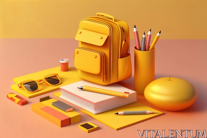 Revive the Learning Spirit: Vibrant School Supplies on a Sunshine Yellow Canvas AI Image